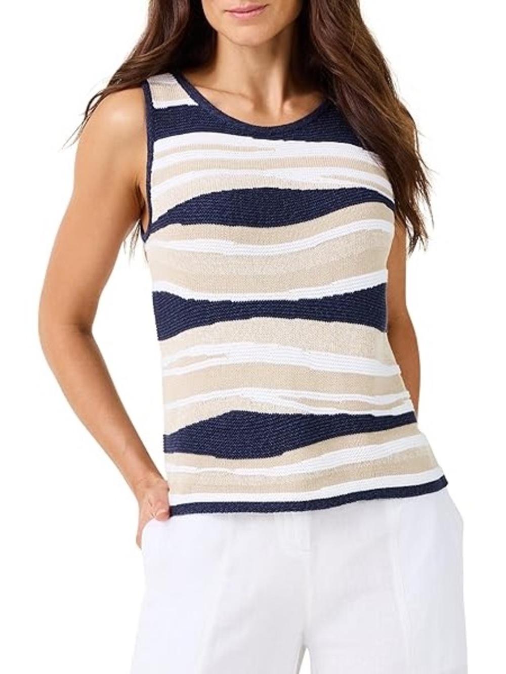 NIC+ZOE Navy, Beige & White Striped Knit Tank - Picture 2 of 6